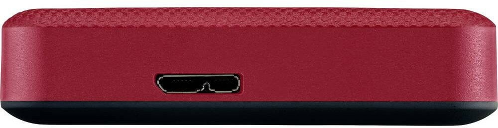 Czerwony przenośny dysk twardy z widocznym portem USB.