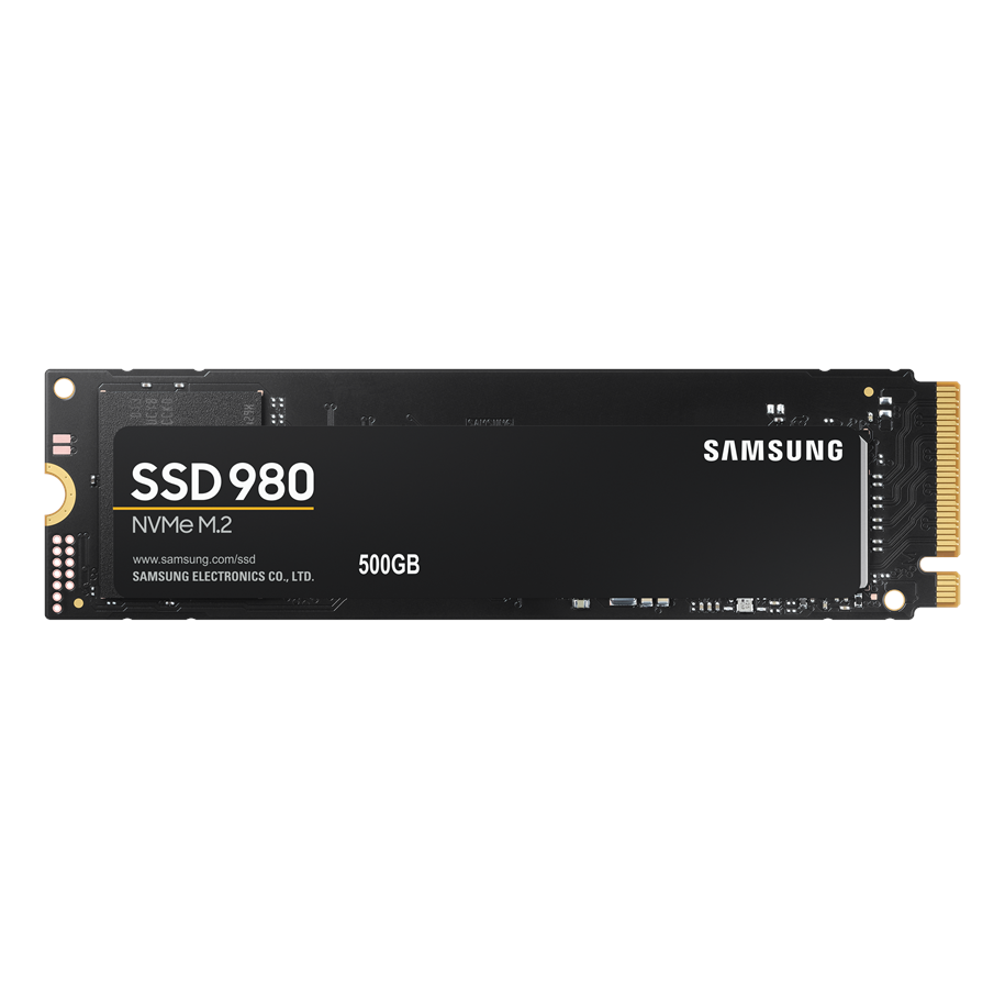 Czarny dysk SSD z białym tekstem, oznaczony SSD 980 i Samsung.