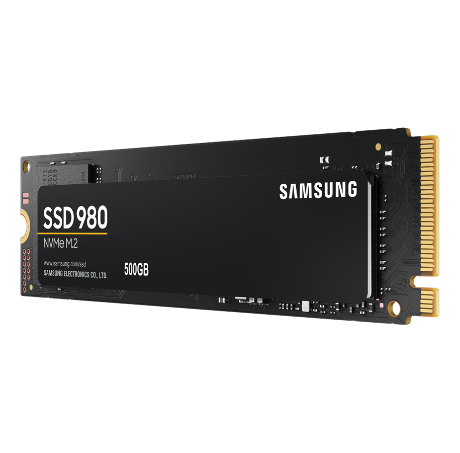 Czarny Samsung SSD 980 NVMe M.2 z tekstem. To dysk SSD o pojemności 500 GB.