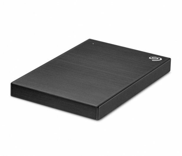 Czarny zewnętrzny dysk twardy z logo Seagate.