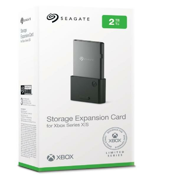 Karta rozszerzenia pamięci masowej Seagate dla Xbox Series X|S, w opakowaniu, na białym tle.