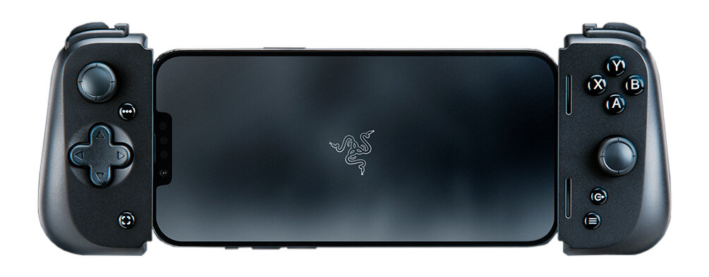 Telefon podłączony do czarnego kontrolera do gier Razer.