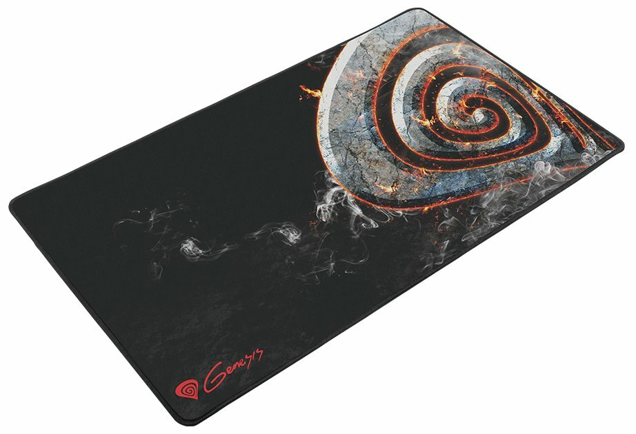 Duża podkładka pod mysz dla graczy, czarna z designem. Logo Genesis na dole.