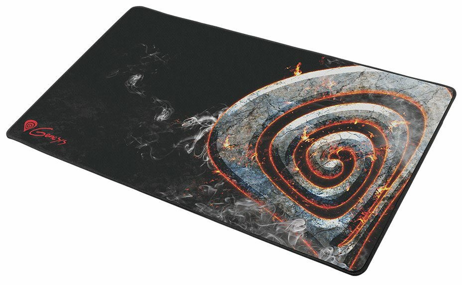 Czarna podkładka pod mysz Genesis ze spiralnym wzorem i białym tłem.
