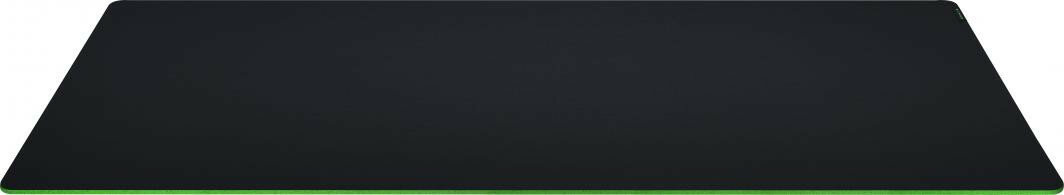 Czarna podkładka pod mysz gamingową z zieloną krawędzią.
