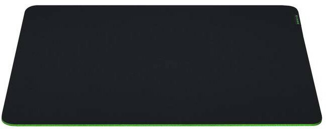 Czarna podkładka pod mysz z zieloną krawędzią.
