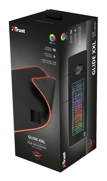 Zapakowana podkładka pod mysz Glide XXL RGB z motywem myszy i klawiatury do gier, czarno-czerwona.