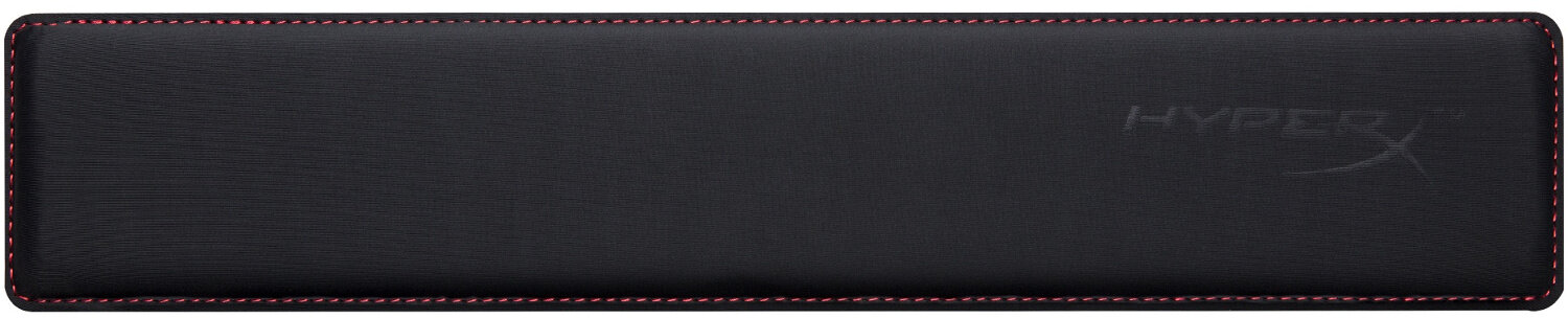Czarna podpórka pod nadgarstek HyperX z czerwonymi szwami na białym tle.