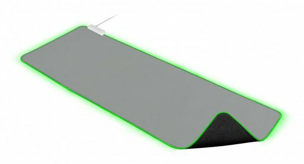Szara podkładka pod mysz dla graczy z zielonym podświetleniem krawędzi.
