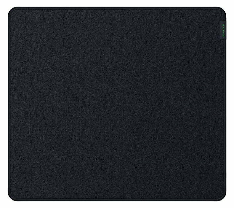 Czarna podkładka pod mysz Razer. Powierzchnia teksturowana i matowa, z zielonym logo Razer po prawej.