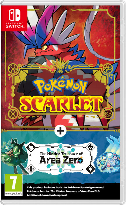 Pudełko z grą na Nintendo Switch dla Pokémon Scarlet z DLC.