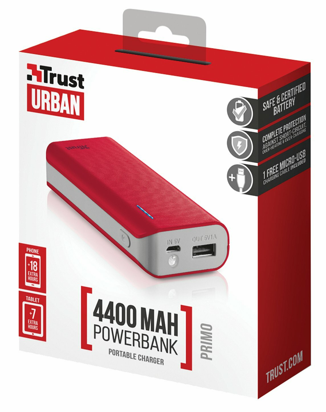 Powerbank TRUST URBAN Primo 4400mAh Czerwony