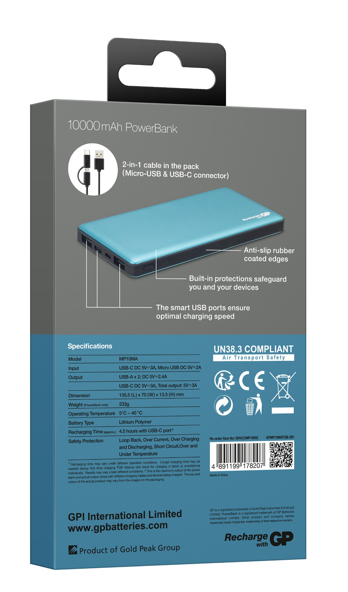Powerbank GP MP10MAT 10000mAh Morski