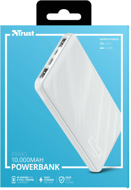 PowerBank TRUST Primo Ultra-thin 10000 mAh Biały