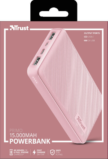 PowerBank TRUST Primo 15000 mAh Różowy