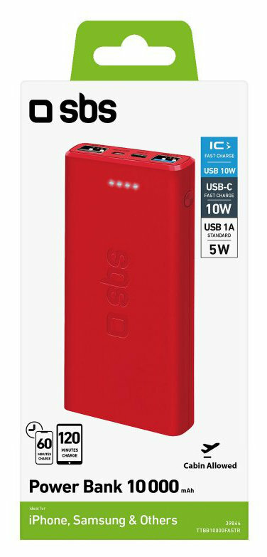 Powerbank SBS 10000mAh Czerwony TTBB10000FASTR