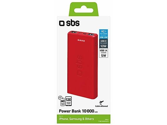 Powerbank SBS 10000mAh Czerwony TTBB10000FASTR