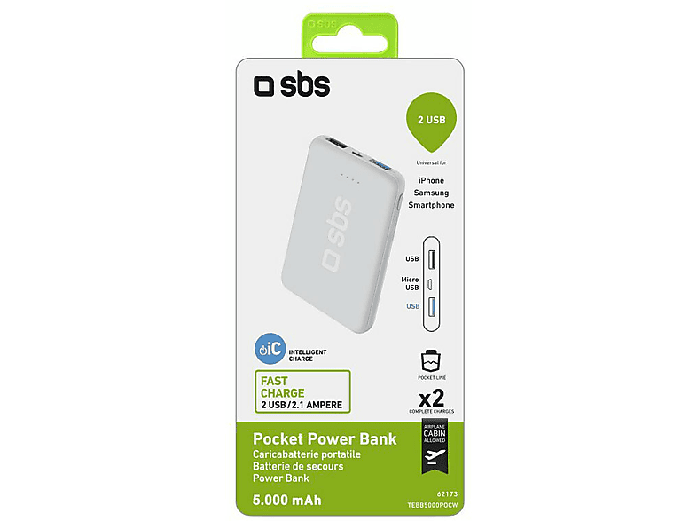 Powerbank SBS 5000 mAh Biały – zdjęcie 2