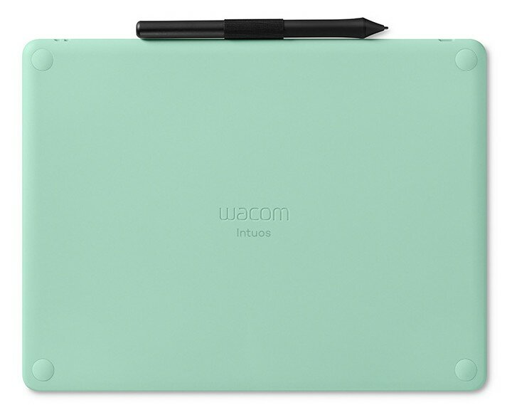 Zielony tablet Wacom z piórem.