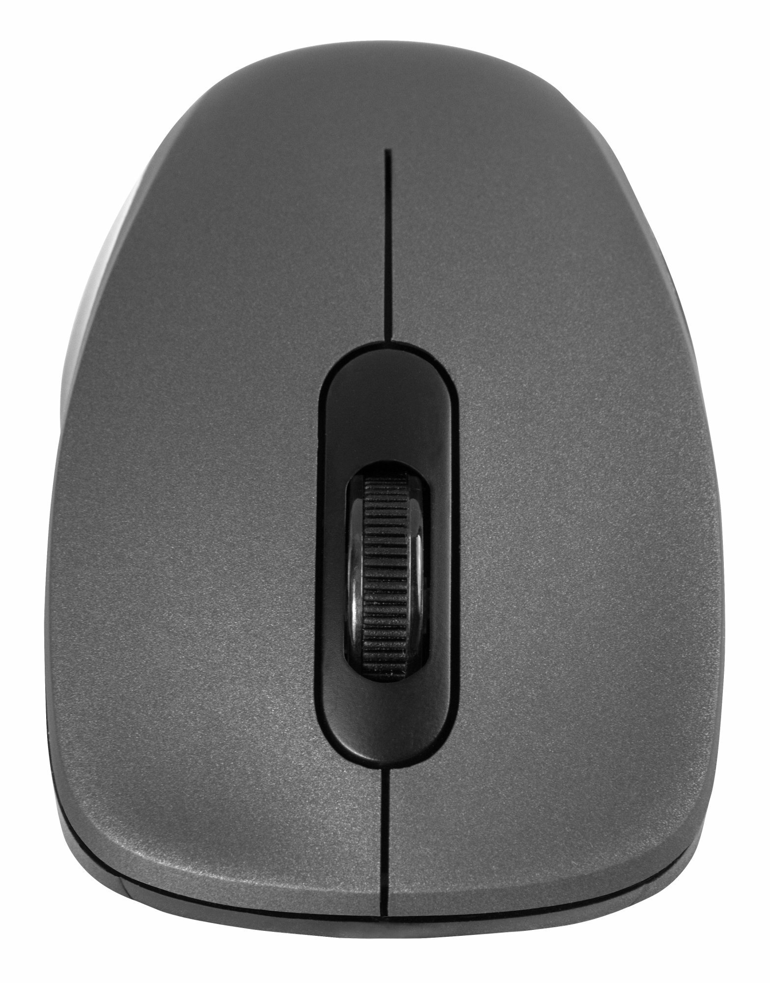 Widok z góry szarej myszy komputerowej z kółkiem przewijania.