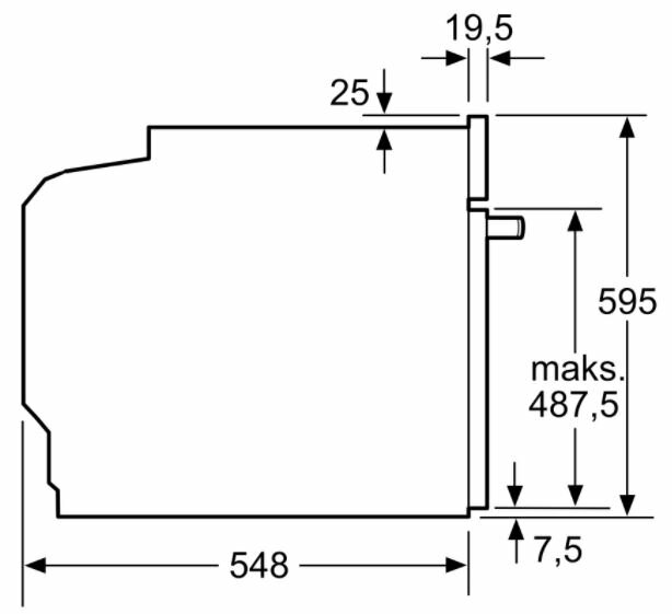 Rysunek techniczny urządzenia. Wymiary w milimetrach: 548x595x25 i 19,5.