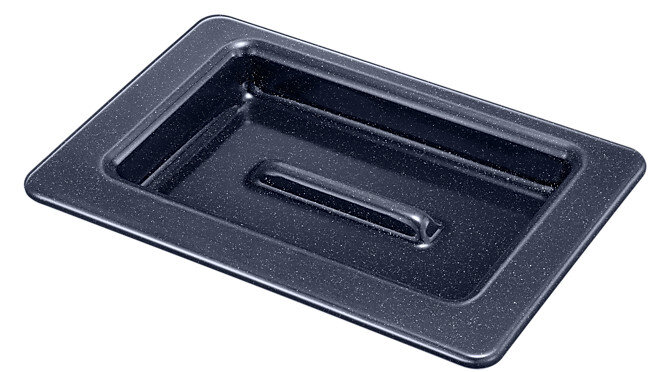 Ciemnoniebieska blacha do pieczenia z uchwytem.