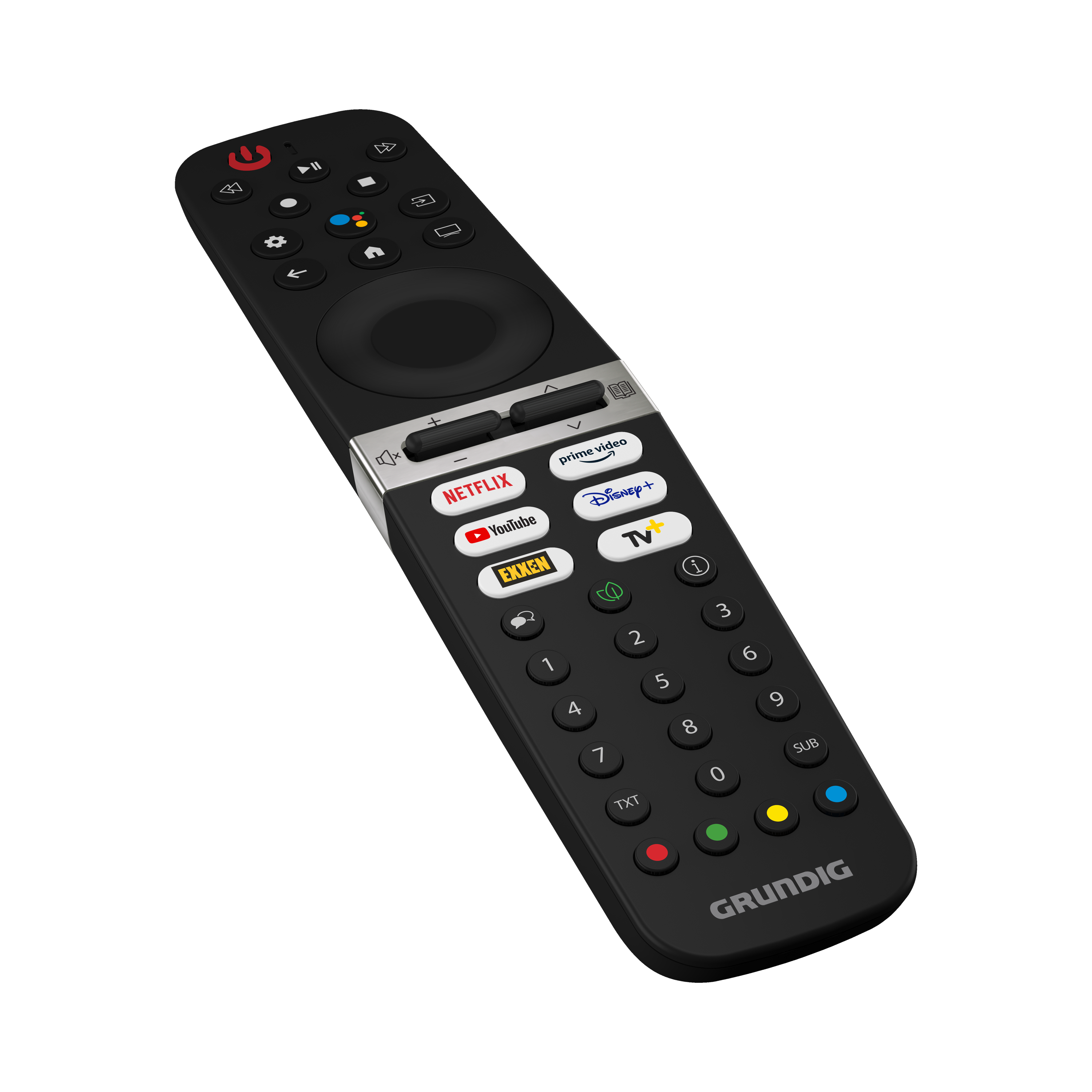 Netflix ve YouTube dahil olmak üzere çok sayıda düğmesi olan siyah uzaktan kumanda.