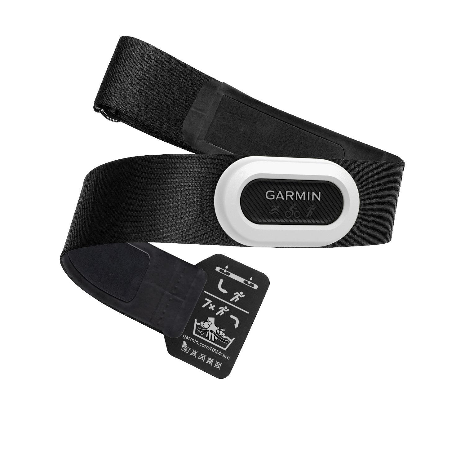 Zwarte borstband voor hartslagmeter met een wit Garmin-logo.