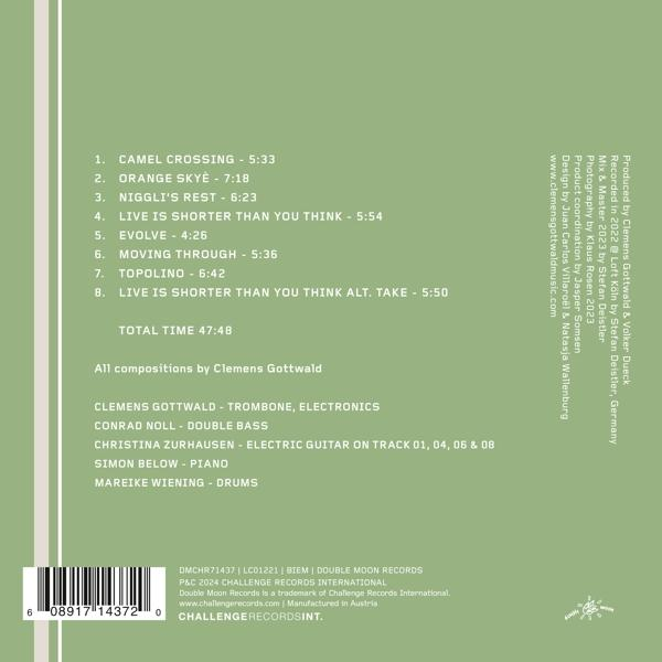 CD-Cover mit Titelliste und Musiker-Credits. Weißer Text auf dunklem Hintergrund.