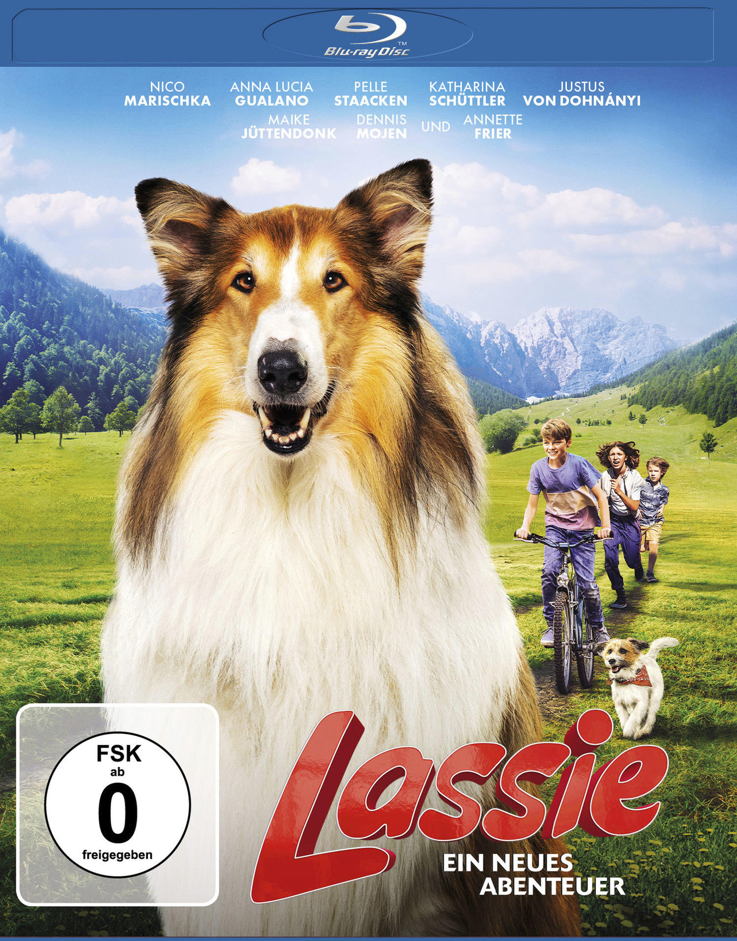 Filmcover mit Hund und Kindern. Titel ist Lassie. Grüner Feldhintergrund.