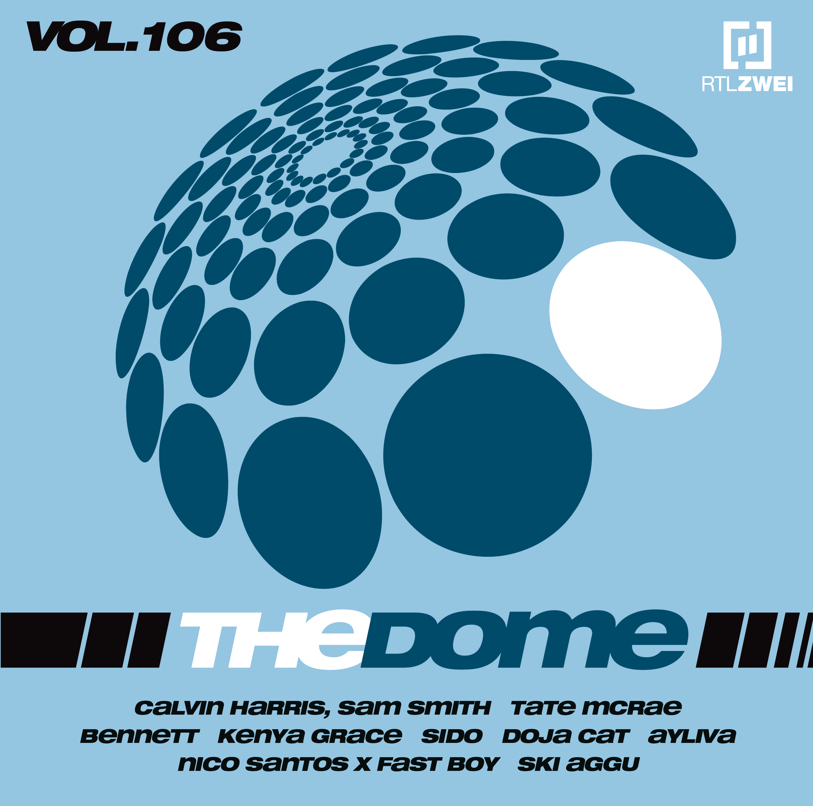 Albumcover für The Dome Vol. 106, mit blauem Globus-Grafik und Künstlernamen.