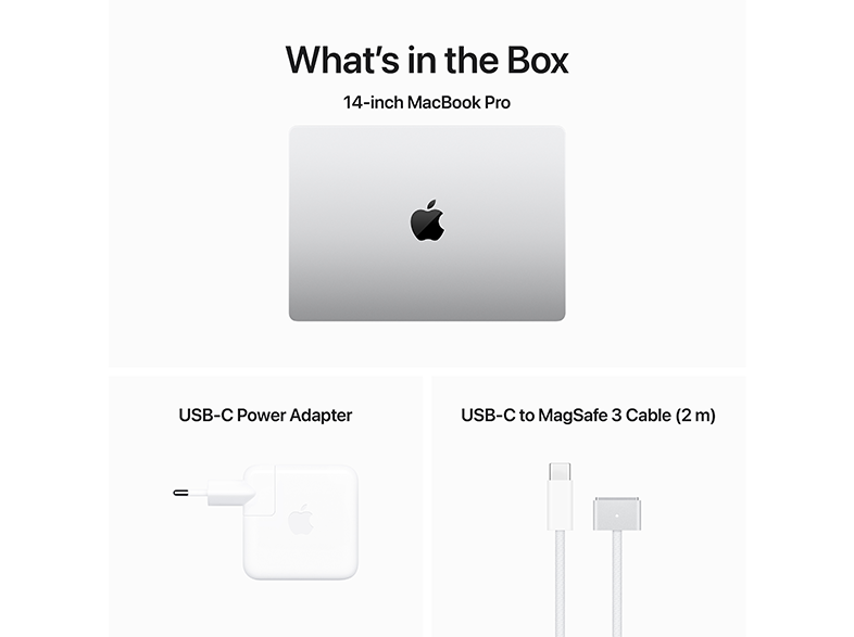 Mi van a dobozban: laptop, hálózati adapter és egy USB-C kábel.