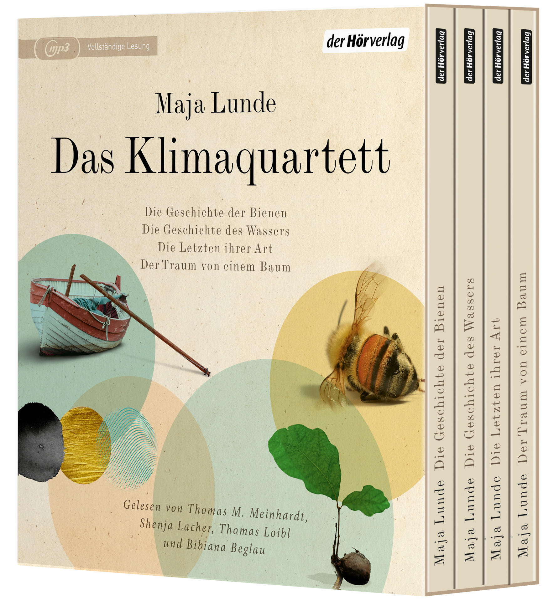 Buchcover mit Titel 'Das Klimaquartett' und Buchrücken.