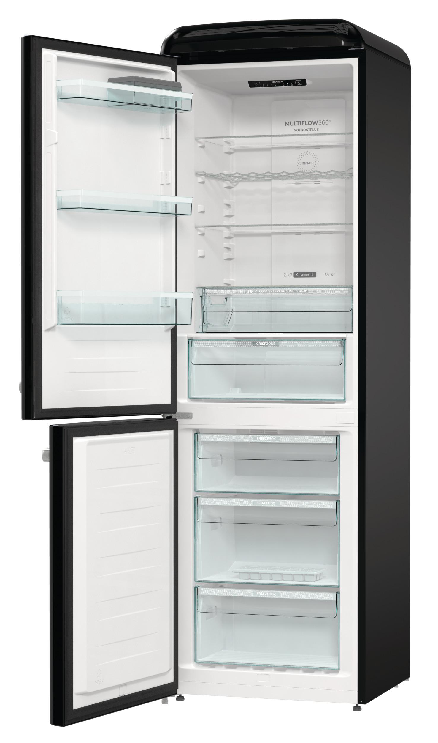 GORENJE ONRK 619 DBK-L Gorenje Retro Collection Kühl- / Gefrierkombination (D, 300 l, 1940 mm hoch, Tiefschwarz)