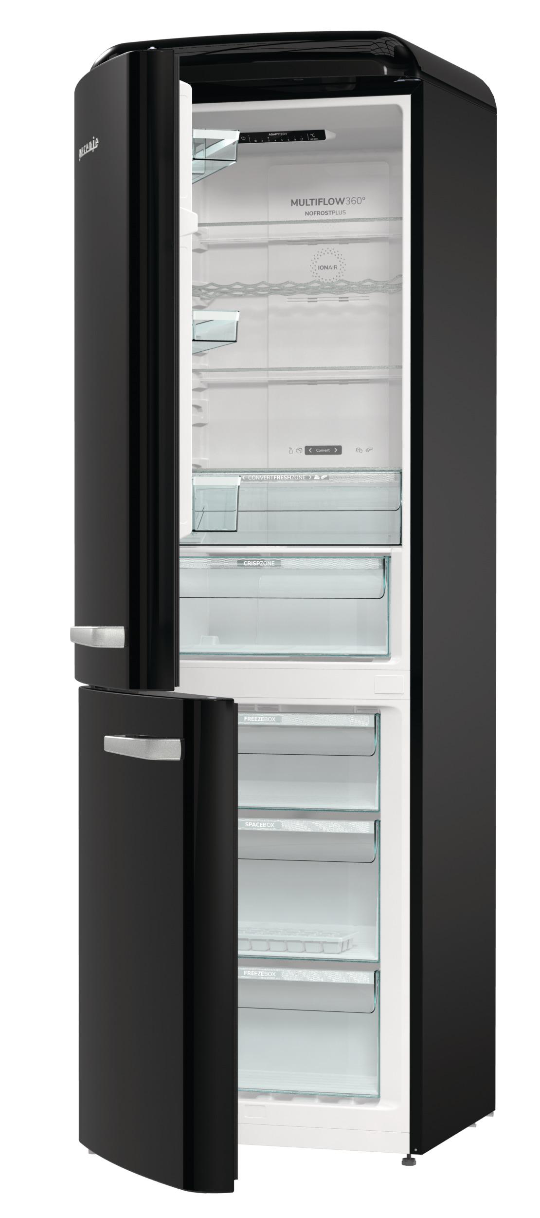 GORENJE ONRK 619 DBK-L Gorenje Retro Collection Kühl- / Gefrierkombination (D, 300 l, 1940 mm hoch, Tiefschwarz)