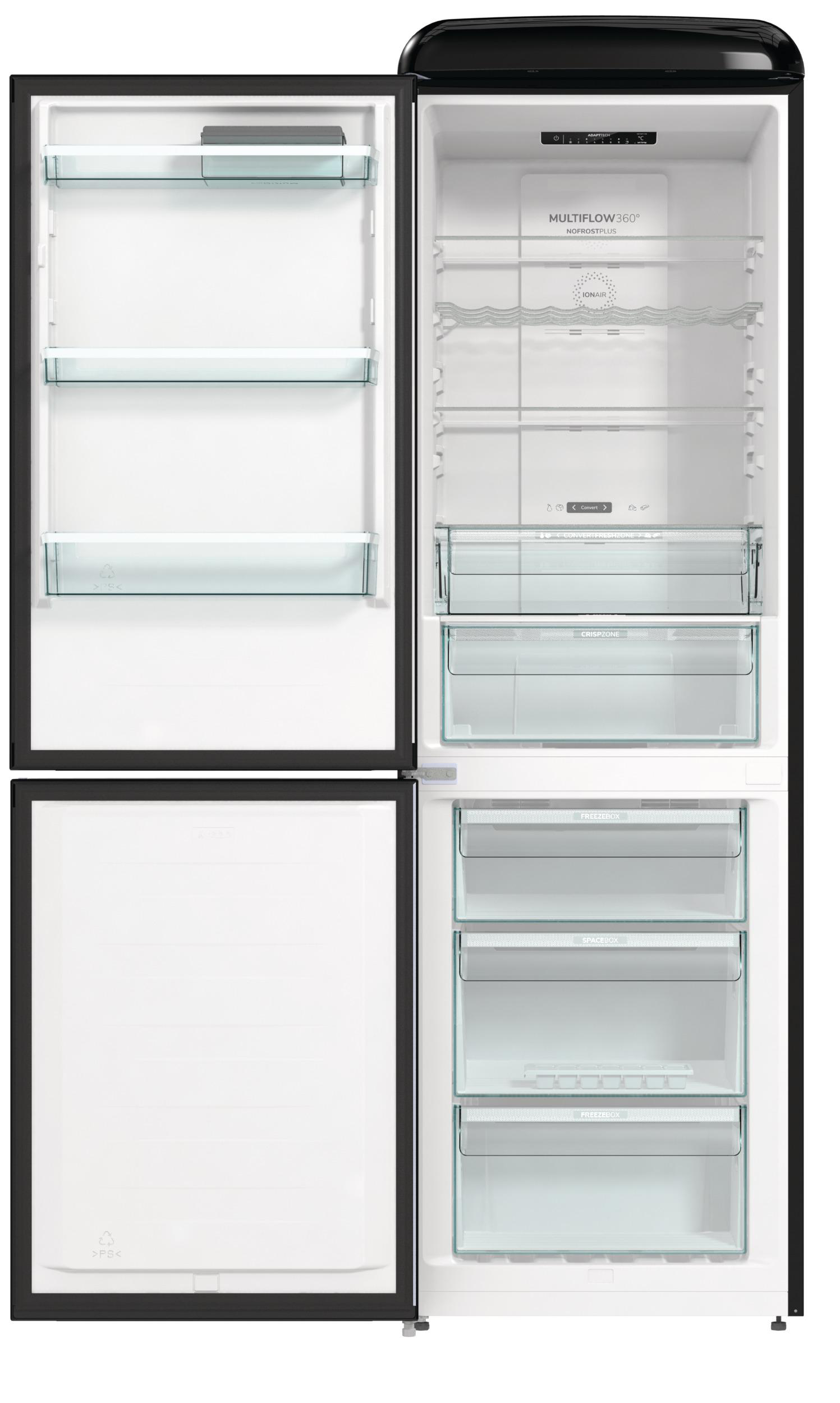 GORENJE ONRK 619 DBK-L Gorenje Retro Collection Kühl- / Gefrierkombination (D, 300 l, 1940 mm hoch, Tiefschwarz)