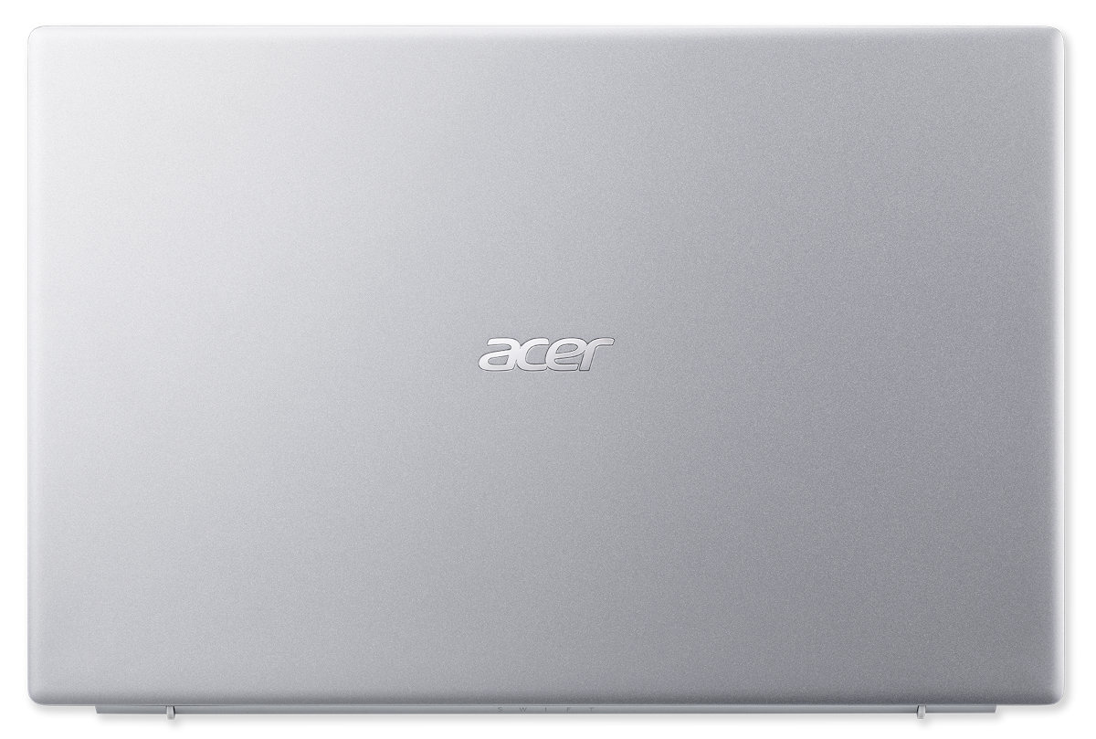 Widok z góry na srebrny laptop z logo Acer pośrodku.