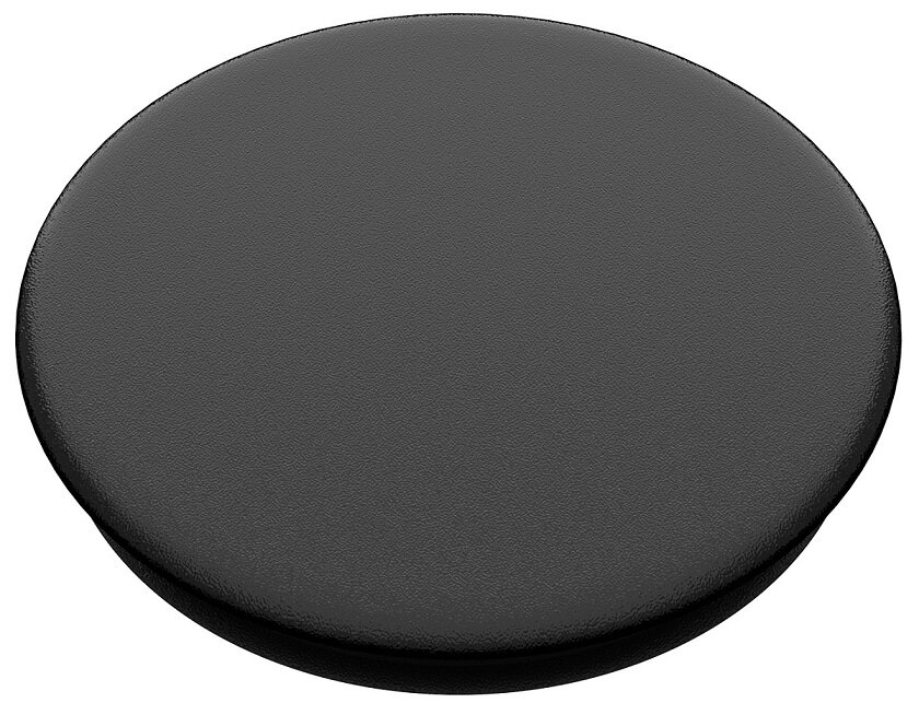 Solidny czarny PopSocket z lekko teksturowaną powierzchnią, widziany z góry.