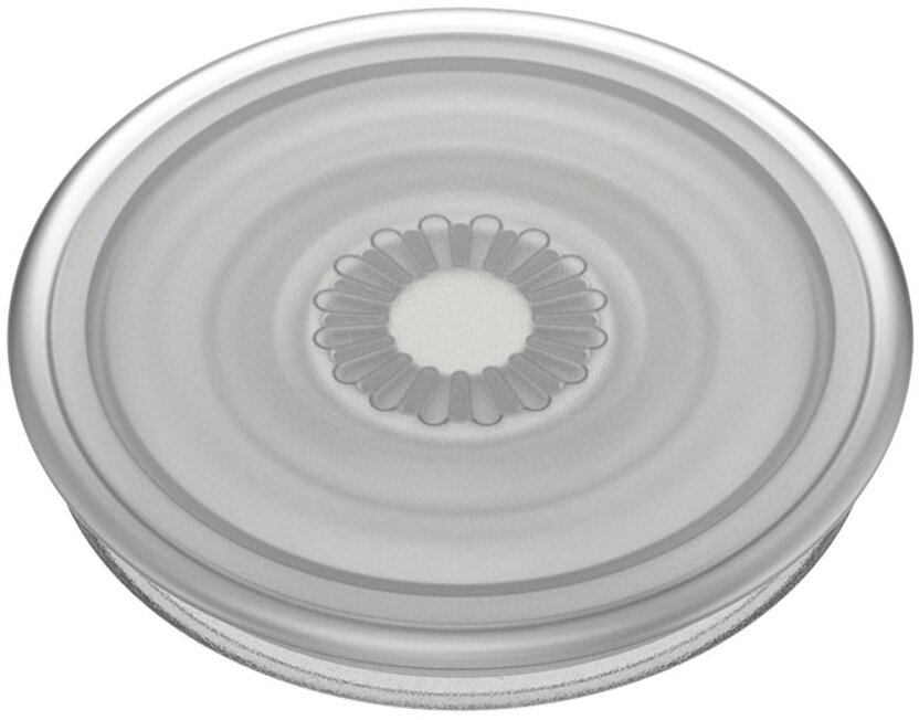 Widok z góry na przezroczystą szklaną pokrywkę ze wzorem kołowym pośrodku.