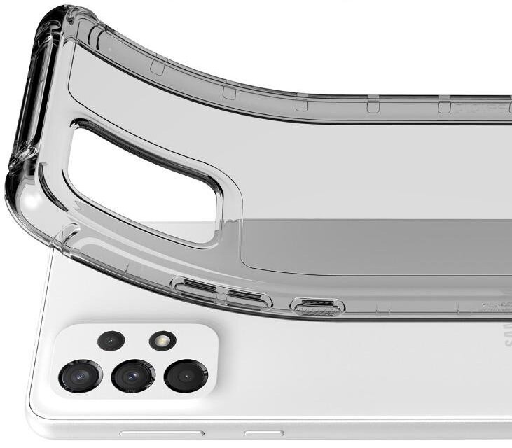 Etui na telefon z przezroczystym tyłem i białym telefonem w środku.