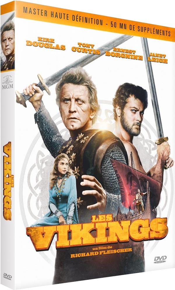 DVD-hoes met Kirk Douglas en Tony Curtis in The Vikings, een film van Richard Fleischer.