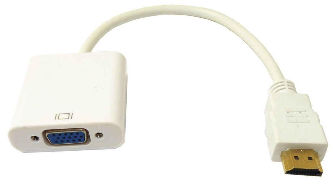 Biały kabel adaptera VGA na HDMI. Jeden koniec to VGA, drugi to HDMI, oba białe.