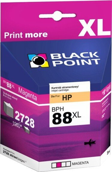 Magenta wkład atramentowy do drukarek HP, oznaczony jako 'Black Point' i 'XL'.