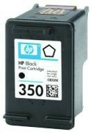 Czarny wkład atramentowy HP 350. Jest to czarny wkład atramentowy z logo HP.