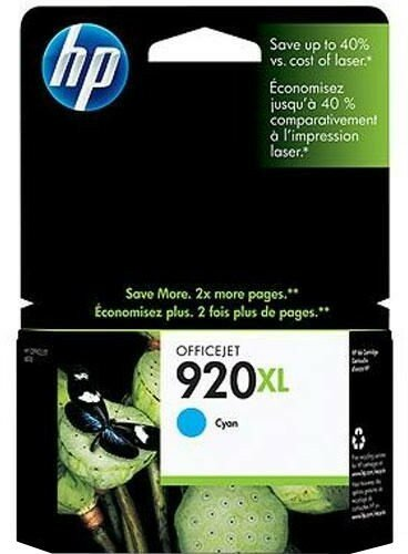 Wkład z tuszem HP OfficeJet 920XL cyan. Czarne i zielone opakowanie ze zdjęciem motyla.