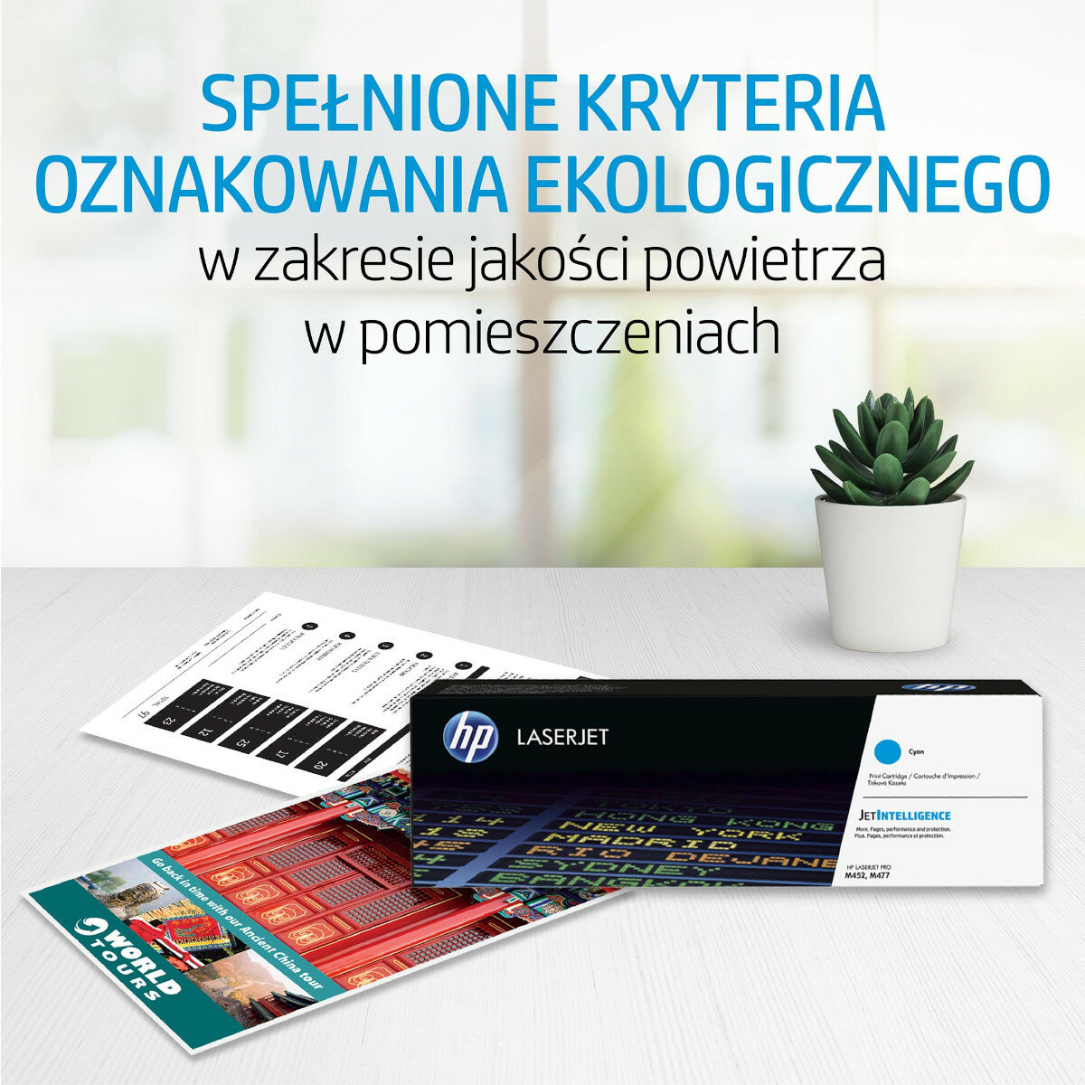 Obraz promocyjny z tekstem i kaktusem w doniczce oraz wkładem atramentowym.