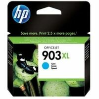 Pudełko z wkładem atramentowym HP OfficeJet 903XL cyan. Zielono-białe pudełko z obrazem motyla. Czarne tło.