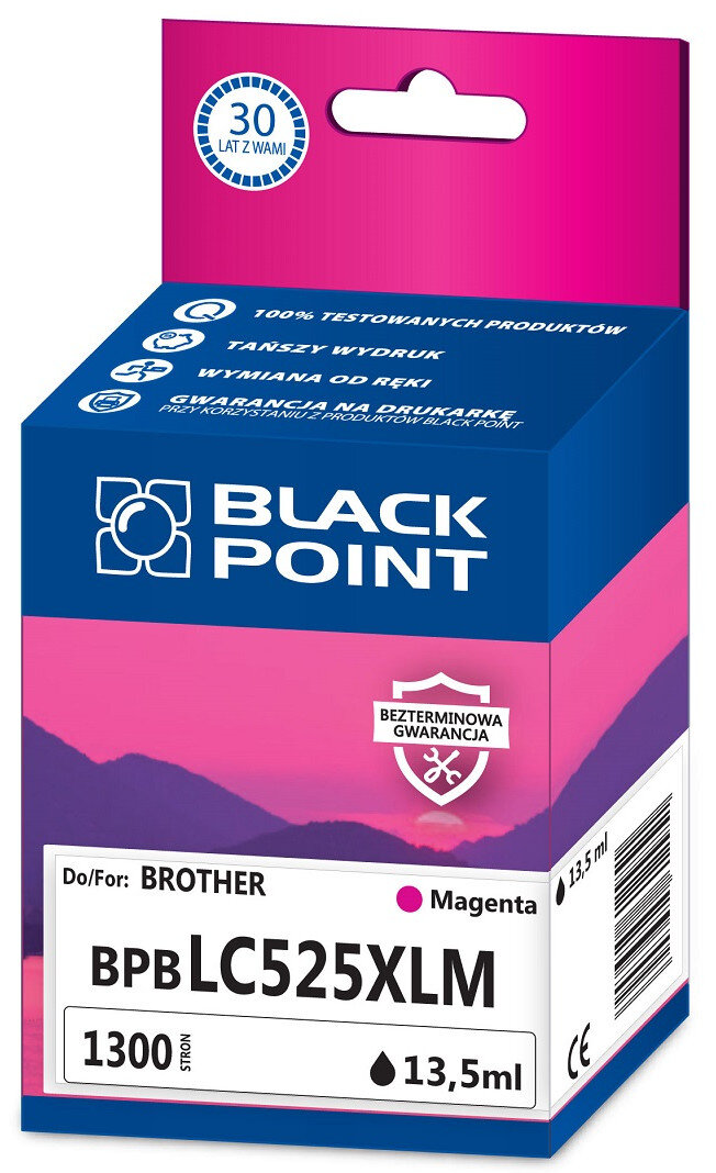 Opakowanie wkładu atramentowego Black Point magenta z gradientem różu i fioletu.