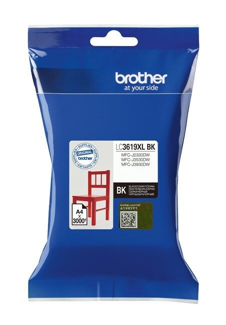 Niebieska torba z wkładem atramentowym Brother. Ma nazwę produktu i zdjęcie czerwonego krzesła.