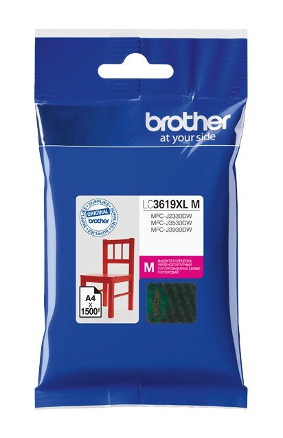 Niebieskie opakowanie wkładu atramentowego Brother, kolor magenta.